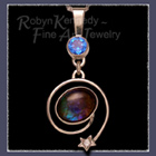 14 Karat White Gold, Ammolite, Diamond and Glacial Blue Topaz 'Glaciallation' Pendant Image