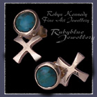 14 Karat Yellow Gold and Turquoise 'Hugs and Kisses'  Earrings Image