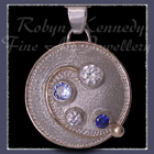 14 Karat Yellow Gold, Sterling Silver, Cubic Zirconia's, Aquamarine and Sapphire 'Monica's Life' Pendant Image