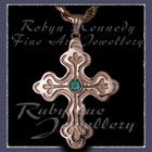 18 Karat Yellow Gold and Rainforest Green Topaz 'Trinity Cross' Pendant Image