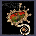 18 Karat White and Yellow Gold, Ammolite and Orange Sapphire Pendant / Brooch Image
