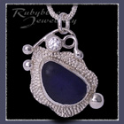 Sterling Silver, Great Lakes Beach Glass and Swarovski Cubic Zirconia 'Beachglass' Pendant 25 Image