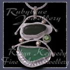 10 Karat Yellow Gold, Sterling Silver, Great Lakes Beach Glass and AA Peridot 'Beachglass' Pendant 6 Image