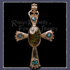 10 Karat Gold, Ammolite and Diffused 'Evergreen' Topaz Cross Pendant Image