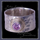 14 Karat Yellow Gold, Swarovski Lavendar Cubic Zirconia and Sterling Silver 'Flair' Ring Image