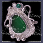 Sterling Silver, Rainforest Green Topaz and Great Lakes Beach Glass Ring