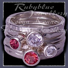 Sterling Silver, Pure Pink Topaz, Rhodolite Garnet and Swarovski Cubic Zirconias 'Revelry'Stacker Rings Image