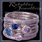 Sterling Silver, Swiss Blue and London Blue Topaz and Swarovski Cubic Zirconias, 'Revelry' Stacker Rings Image