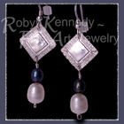 Sterling Silver and Black and White Cultured Freshwater Coin Pearls 'Tribal Glam II' Earrings Image
