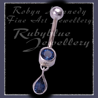 14 Karat White Gold and Genuine London Blue Topaz Belly Ring Image
