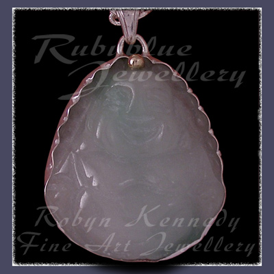 14 Karat Yellow Gold, Sterling Silver and Jade 'Buddha' Pendant Image