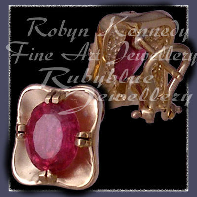 14 Karat Yellow Gold, Rubies and Cabochon Garnet 'Spacetacular' Earrings