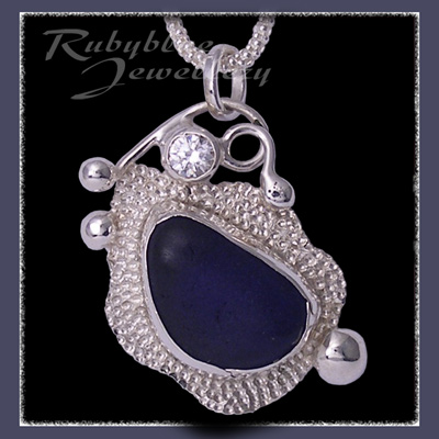 Sterling Silver, Great Lakes 'Beachglass' and Swarovski Cubic Zirconia 'Beachglass' Pendant 25 Image