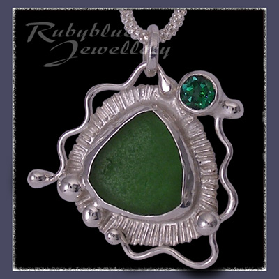 Sterling Silver, Great Lakes 'Beachglass' and Rainforest Green Topaz 'Beachglass' Pendant 26 Image
