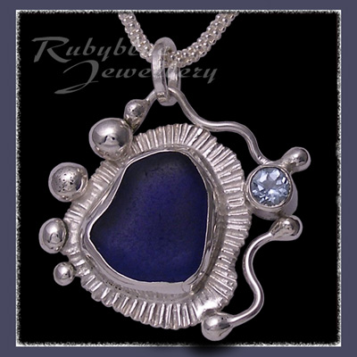 Sterling Silver, Great Lakes Beach Glass and Swiss Blue Topaz 'Beachglass' Pendant 29 Image
