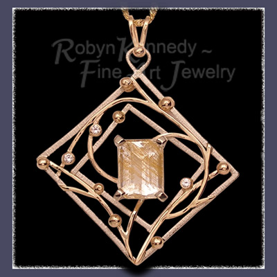 14 Karat Yellow and White Gold, Rutilated Quartz and Diamonds 'Aurora' Pendant Image
