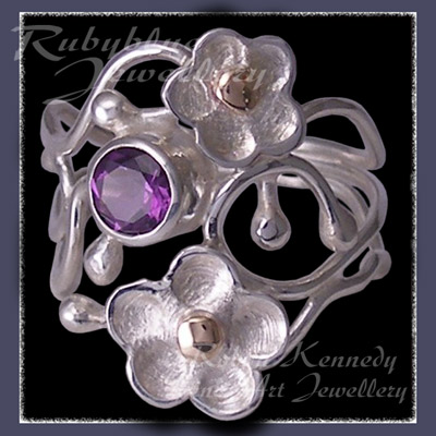 10 Karat Yellow Gold, Sterling Silver and Amethyst 'Feeling Groovy' Ring Image