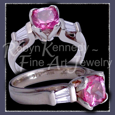 White Gold, Genuine Mystic Pink Topaz and Baguette Diamonds, 'Femme Fatale' Ring Image