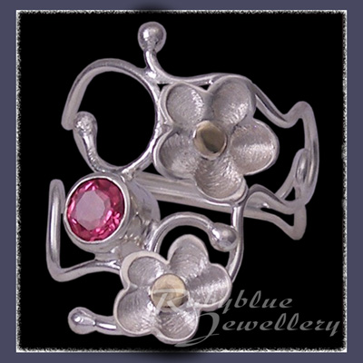 10 Karat Yellow Gold, Sterling Silver and Passion Pink  Topaz  'Feeling Groovy' Ring Image