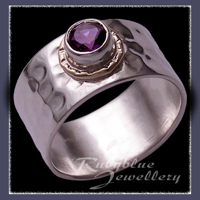 Sterling Silver 14 Karat Gold and AA Amethyst 'Flair' Ring Image
