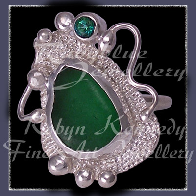 Sterling Silver, Rainforest Green Topaz and Great Lakes Beach Glass Ring