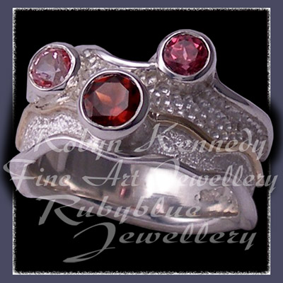 14 Karat Yellow Gold, Sterling Silver, Mozambique Garnet, Rhodolite Garnet and Baby Pink Topaz ' Garnet Pleasures' Ring Image