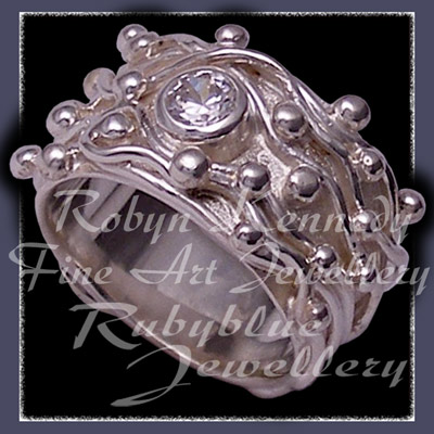 Sterling Silver and Swarovski Cubic Zirconia, wires and caviar, 'Pure Joy' Ring Image