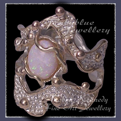 10 Karat Yellow Gold, Sterling Silver and Australian Opal 'Glorious' Ring Image