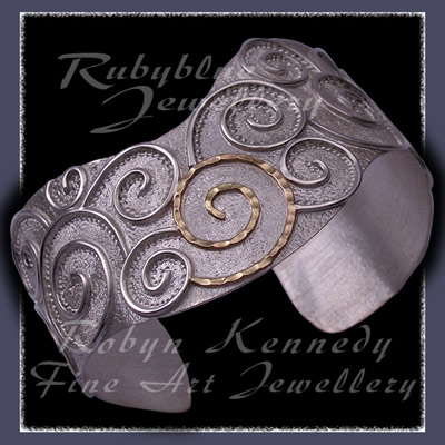 14 Karat Yellow Gold and Sterling Silver 'Queen Maleen' Wave Cuff Bracelet Image