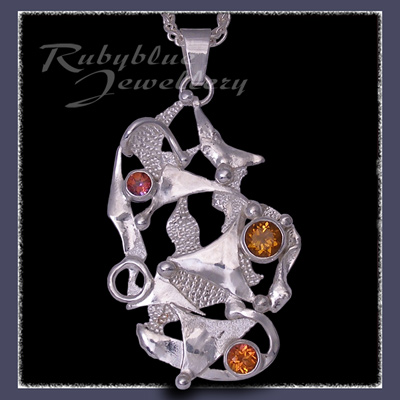 Sterling Silver, itrine, Poppy Topaz & Sunrise Topaz 'Phoenix' Pendant