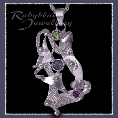 Sterling Silver, Amethyst, Peridot & Mystic Green Topaz 'Phoenix' Pendant