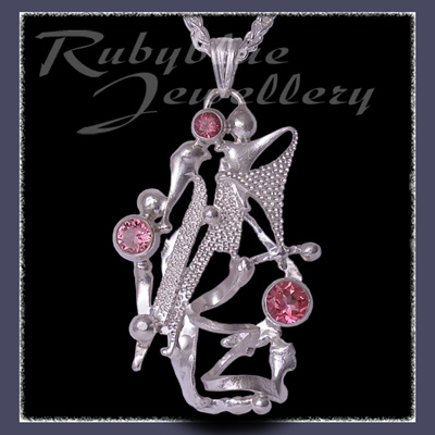 Sterling Silver, Rhodolit Garnet, Baby Pink Topaz & Passion Pink Topaz 'Phoenix' Pendant