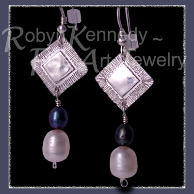 Sterling Silver and Genuine Black and White  Freshwater Pearl 'Tribal Glam' Diamond Earrings  Image